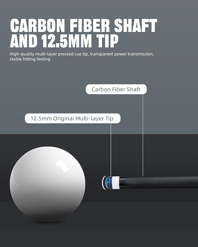 CRICAL Carbon Fiber Pool Cue Stick 58" Billiard Cue Sticks Professional Low Deflection Pool Sticks with 3/8 * 8 Pin Joint and 12.5mm Tip