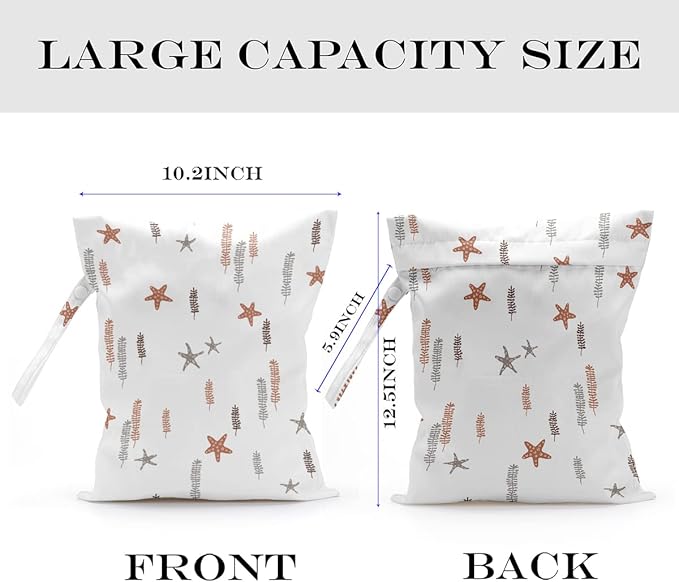 Wet Bag, Wet Dry Bag, Wet Bag for Swimsuit, Travel, Beach, Pool, Diapers, Dirty Yoga Gym Clothes, Makeup Bag, Waterproof Reusable Beach Bag Ocean Decor Starfish Sea Horse Anchor