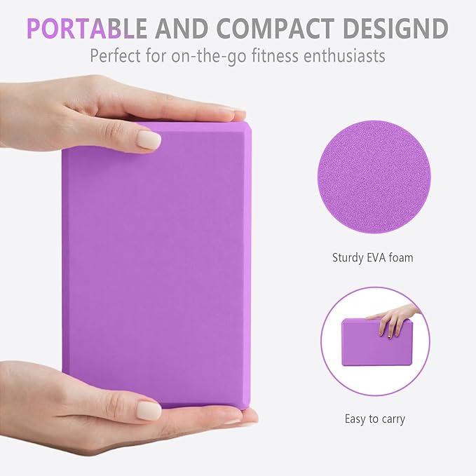 2 Pack 9‘’x6‘’x4‘’ Yoga Blocks with Stretch, Durable Yoga Foam Blocks, High Density & Non Slip Surface for Yoga, Pilates, Stretching, Dance, Ballet, Gymnastics,Fitness for Stability & Balance