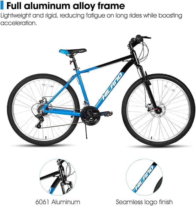 HILAND 26 27.5 inch Mountain Bike 18 Speeds, Suspension Fork, Aluminum Frame Disc-Brake for Men Women Mens MTB Bicycle Adlut Bike
