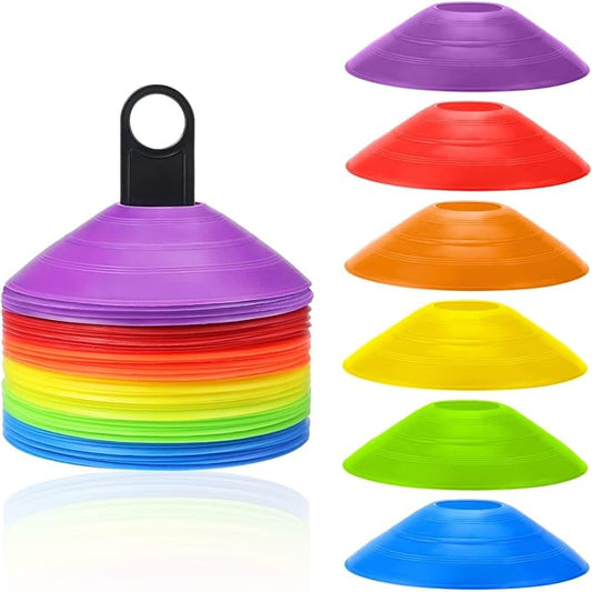 60 Pcs Disc Cones - Agility Soccer Cones with Carry Bag & Holder for Sports Training, Soccer, Football, Basketball, Practice Equipment, Field Markers Indoor and Outdoor Games (6 Colors)