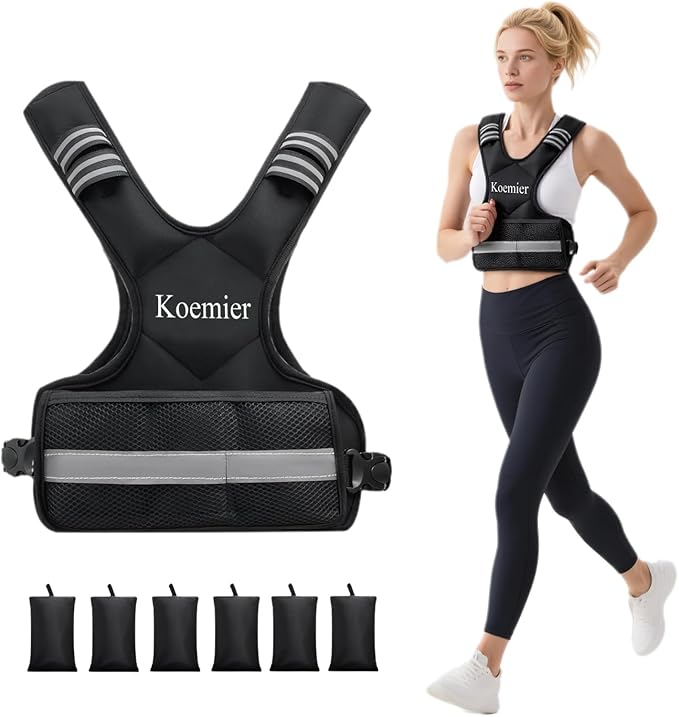 Adjustable Weighted Vest for Men and Women,4-10lb/11-20lb/20-32lb Vest with 6 Ironsand Weights,with Reflective Stripe,for Strength Training, Running, Fitness, Walking
