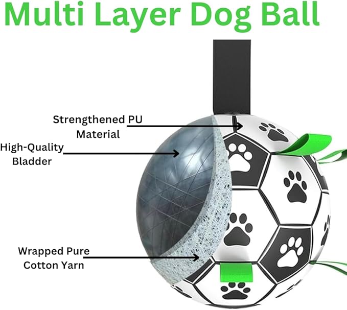 Dog Ball 8 inch - Dog Soccer Ball with Straps, Durable Dog Soccer Ball Indestructible, Perfect Soccer Ball for Dogs with Paw Print, Fun Dog Birthday Gifts - Ideal Dog Soccer Ball Toy