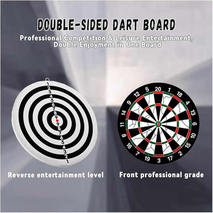 Flocking Dart Board Set,Double-Sided Dart Board with 12pcs Steel Tip Darts-Lightweight Bristle Dartboard-Multiplayer Party Games