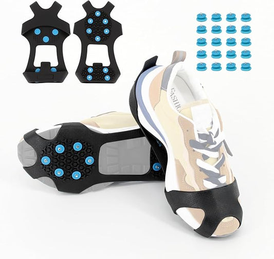 Anti Slip Ice Cleats, Ice Snow Traction Cleats for Walking on Snow and Ice, 10 Steel Studs Crampons, Ice Snow Grips with Extra 20 Replacement Studs for Shoes and Boots