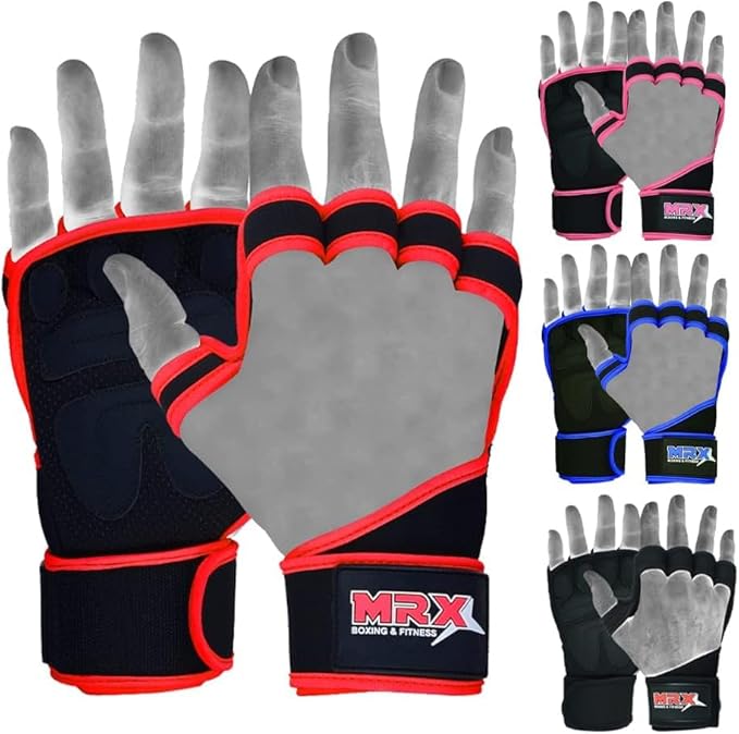 MRX BOXING & FITNESS Workout Gloves for Men and Women Ventilated Weight Lifting Gloves with Wrist Wraps Sticky Palm Protection with Extra Grip Gym Gloves for Exercise Pull Ups, Cross Training