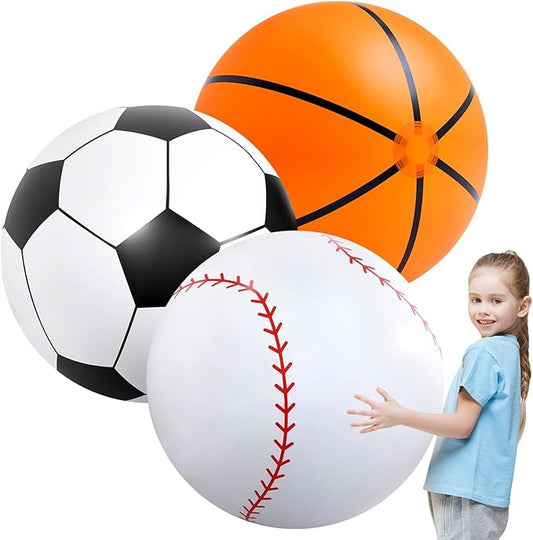 Lewtemi Giant Inflatable Sports Balls Large Inflatable Beach Ball Baseballs Soccer Rainbow Basketball Football for Sport Birthday Party Favor (3 Pcs,Soccer, Baseball, Basketball,27 Inch)