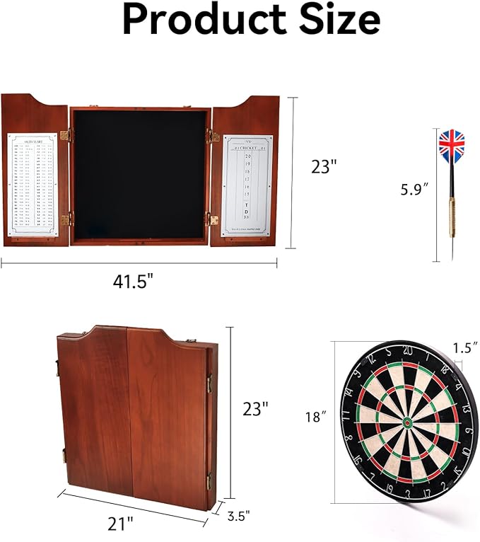 GSE Games & Sports Expert Professional Solid Wood Classic Dartboard Cabinet with Sisal/Bristle Dartboard, Scoreboard, and 6 Steel Tip Darts, Easy Assembly Complete with All Accessories (Mahogany)