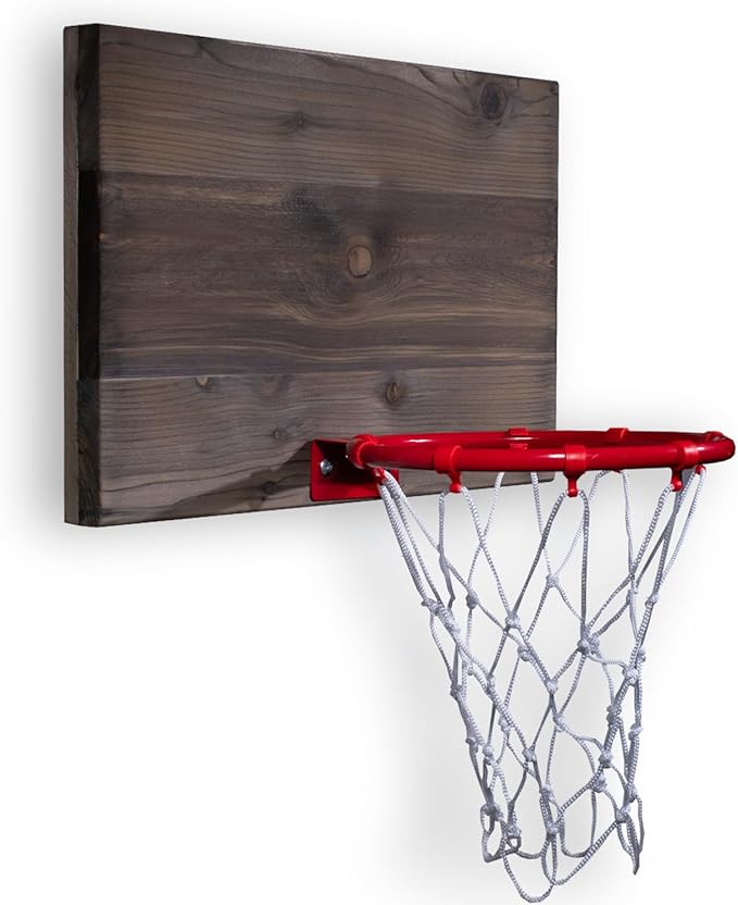 All-Star Mini Indoor Basketball Hoop & Ball Set in Solid red Cedar Made in USA. Unique Over The Door or Wall Option 3 Mini Basketballs for Indoor Fun.