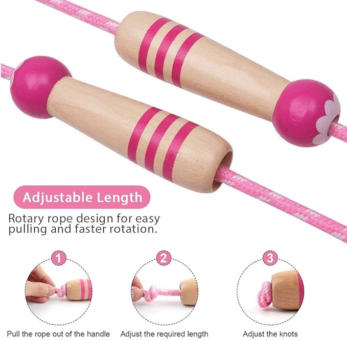 Jump Rope Kids, 7ft Adjustable Cotton Skipping Rope with Wooden Handle for Boys and Girls Fitness Outdoor Exercise