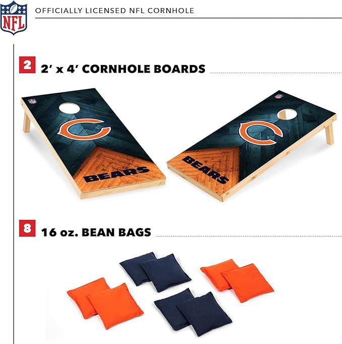 Wild Sports NFL Football 2' x 4' Regulation Size Solid Wood Cornhole Set with Direct Print HD Team Graphics Great Gift for Any Football Fan! Bean Bag Toss Family Outdoor Game