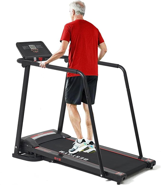 Walking Treadmill with Long Handrail for Balance,Recovery Fitness Exercise Machine Foldable Treadmills for Home with Holder LCD Display,Treadmill for Seniors 300 lbs Capacity