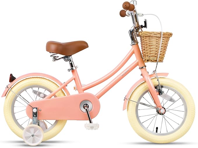 Glerc Little Molly 12-20 Inch Kids Retro Cruiser Bike for 2-13 Year Old with Wicker Basket & Training Wheels/Kickstand, Multiple Colors