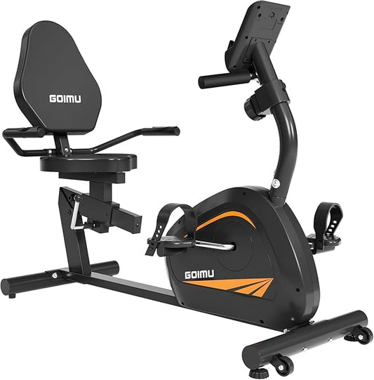 Recumbent Exercise Bike, Stationary Bikes for Home Magnetic Recumbent Bike with Adjust Seat for Adults Seniors, 300LB Capacity & 8-level Resistance, LCD Monitor and Heart Rate Handle