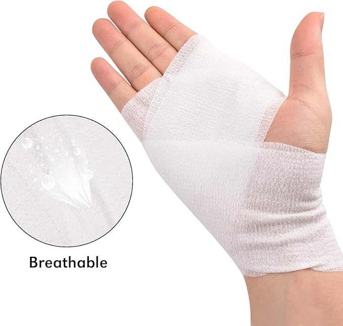 TOBWOLF 12PCS Self Adhering Bandage, 4" x5yd / 10cmx4.5m Cohesive Elastic Bandage Wrap Gauze Roll, Breathable Sports Tape, Medical Wrap for Wrist Ankle Knee Leg Sprains Swelling - White