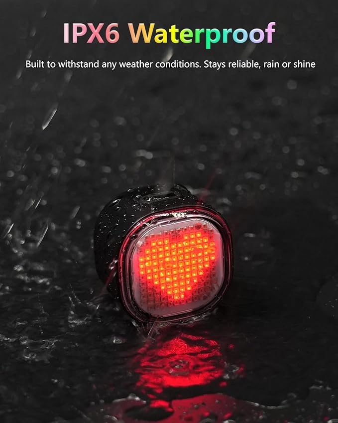 TOWILD TL08 Bike Tail Light, Customized Patterns Full-Color Bike Rear Light, Brake Sensing, USB-C Rechargeable, IPX6 Waterproof