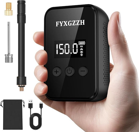 Mini Electric Bike Pump - Fast Inflate Bike Tire Pump with Gauge, 150PSI Air Pump with Presta and Schrader Valve for Road Bike, Mountain Bike, E-Bike, Motorcycle
