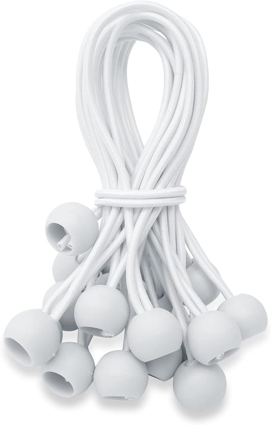 6 Inch Ball Bungee Cords, Heavy Duty UV Resistant Elastic Strap, Reusable Tie Down Cord with Balls, Indoor Outdoor Cords for Golf Net, Soccer Goals, Camping, Tent Poles, Hose (White, 20 Pack)