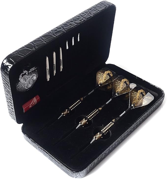 CUESOUL Steel Tip Darts Set 20/22/24 Grams with Deluxe PU Darts case-Black Scorpion Series