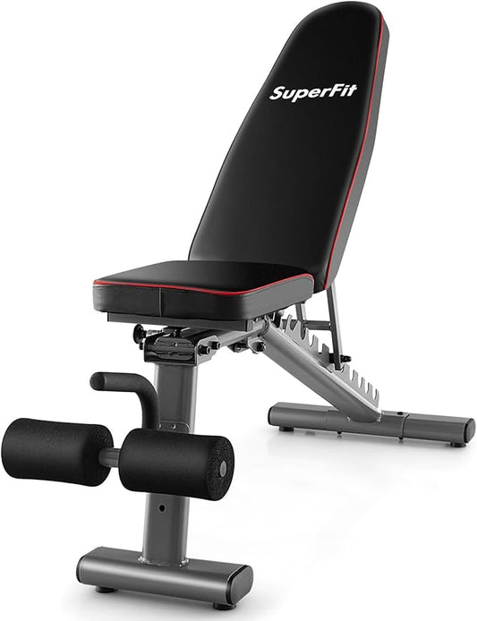 GYMAX Adjustable Weight Bench, 660lbs Strength Training Bench Press for Full Body Workout, Commercial Grade Decline Incline Flat Exercise Bench w/Built-in Wheels for Weight Lifting Fitness Equipment