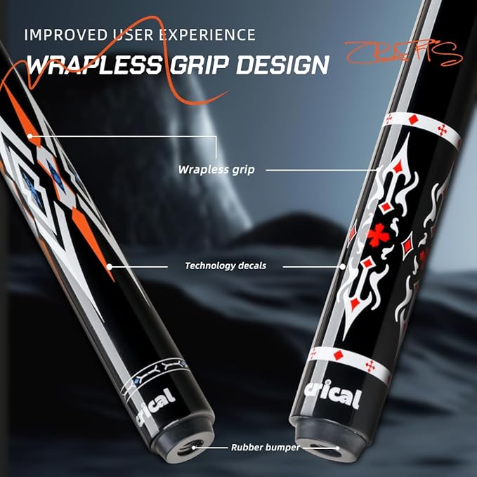 CRICAL Carbon Fiber Pool Cue Stick 58" Billiard Cue Sticks Professional Low Deflection Pool Sticks with 3/8 * 8 Pin Joint and 12.5mm Tip