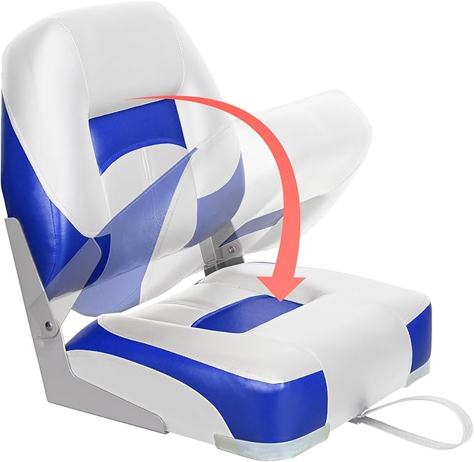 Two Tone Low Back Folding Boat Seat,White/Blue