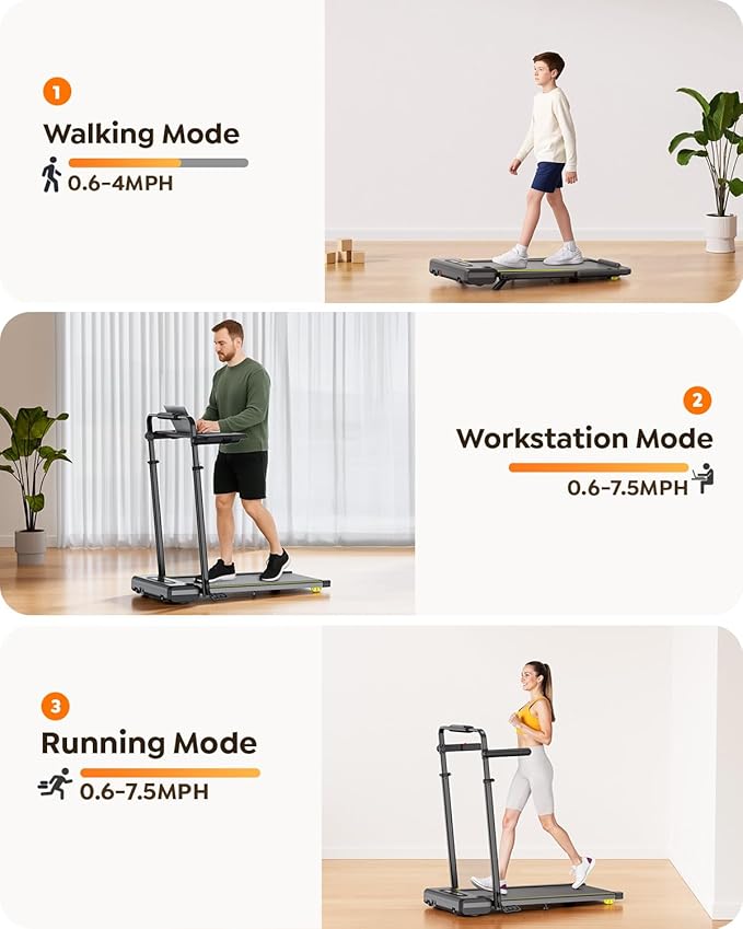 3 in 1 Under Desk Treadmill with Incline, Walking Pad with Removable Desk Workstation, Adjustable Height for Different Need, 300lbs Capacity, Foldable Compact for Home Small Office