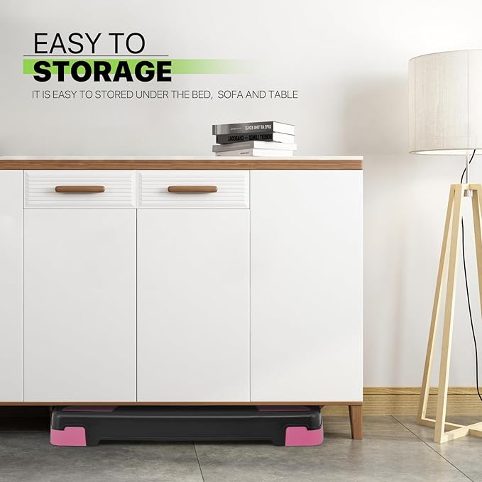 Aerobics Stepper Platform for Exercise Adjustable Compact Workout Step for Cardio, Core and Strength Training