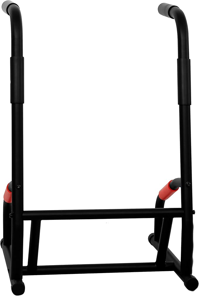 Sunny Health & Fitness Power Tower, Dip Bar, Push-Up & Pull Up Assisting Parallette Station w Optional Rock Climbing Grip Trainer