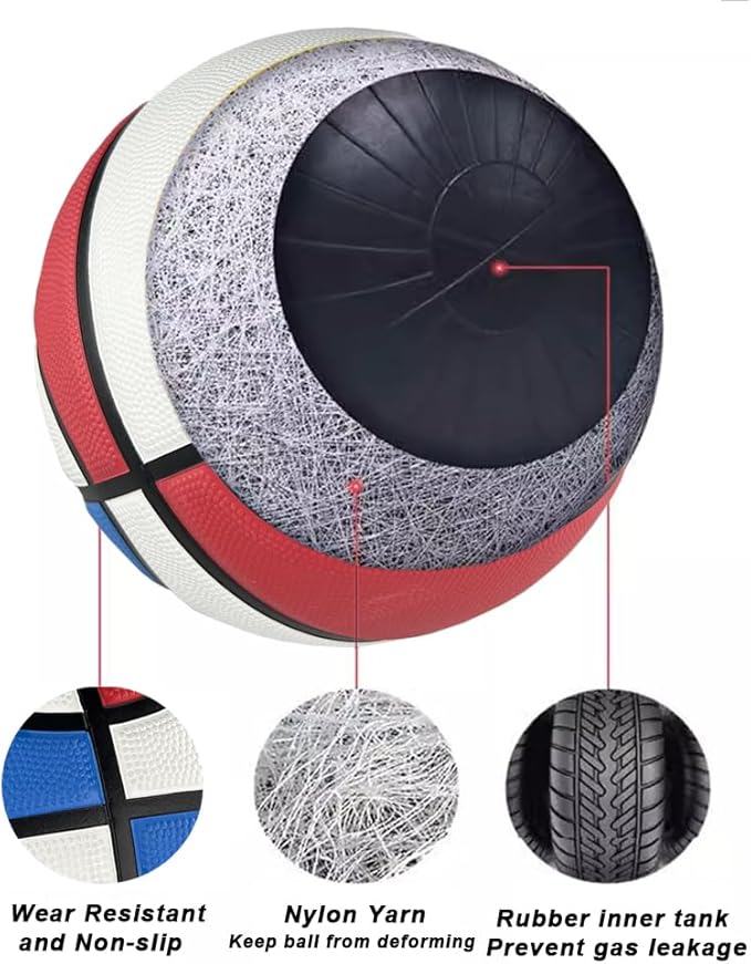 Size 5(27.5") Youth Premium Rubber Basketball for Kids Indoor Outdoor Basketball with Needle, Pump and Carry Bag