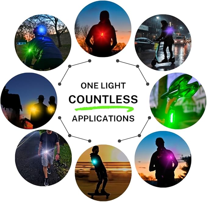 SpectraFLUX™ Ultra Bright Multicolor Wearable Safety Light for Bike, Running, Walking and More, USB Rechargeable, 12 Colors, 8 Modes including Taillight & Headlight, Clip-on and other Mounting Options