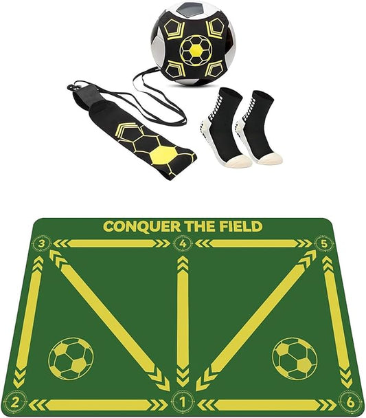 Soccer Training Mat,Football Footstep Training Mat,Agility Improve Ball Control,Quiet and Non-Slip, Includes Adjustable Elastic Rope and Non-Slip Socks, Perfect for Indoor and Outdoor Training