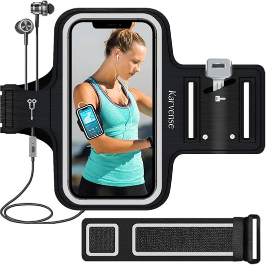 Phone Holder for Running, Karvense Phone Arm Bands for Running Exercise Workout Jogging, for iPhone 13 mini/12 mini/11 Pro/SE/XS/8/7, Samsung Galaxy, Moto, Cell Phones up to 5.4'', Sweat-Proof Armband