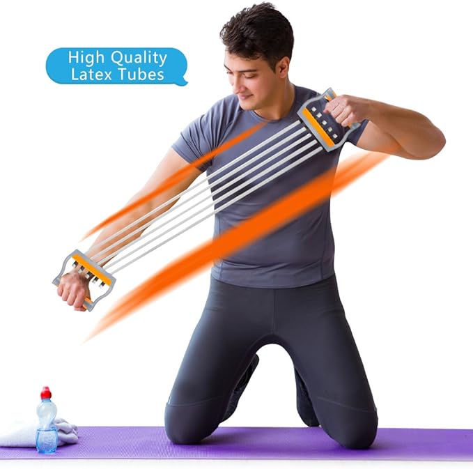 TOCO FREIDO Chest Expander | Arm Training, 5 Tubes Ajustable Arm Strength Trainer, Exercise Resistance Bands for Home Fitness Muscle Training Body Building