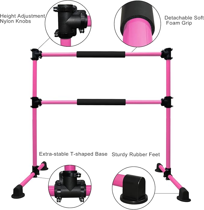 Wesky Double Ballet Barre Portable 4FT Adjustable Freestanding Ballet Barre Fitness Stretching Dancing Bar for Home Studio Adult and Kids