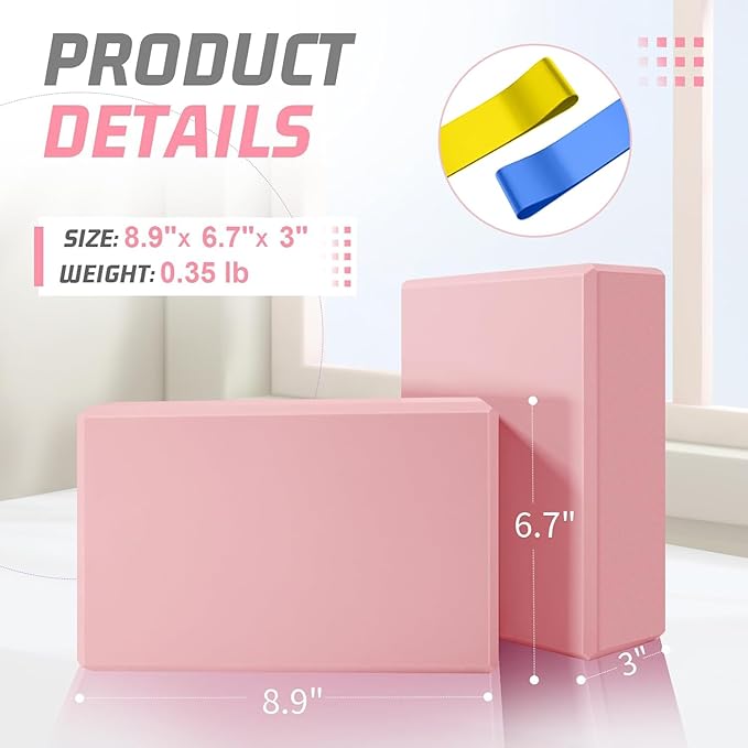 Biguphate Yoga Blocks 2 Pack, EVA Foam Yoga Block Supportive Latex-Free, Non-Slip Exercise Blocks, Yoga Accessories for Pilates, Meditation, Balance, Stretching and Deep Poses