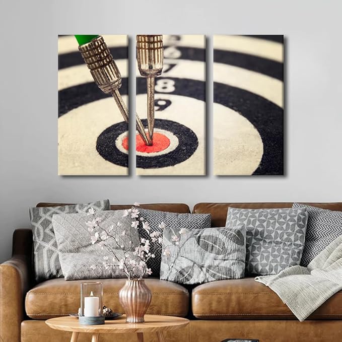 TUMOVO 3 Panels Wall Art Dart Board Paintings Modern Home Decor Artwork Canvas Wall Art Paintings for Bedroom Living Room Office Sports Theme Wall Decor Posters and Prints Ready to Hang(28" Wx42 H)