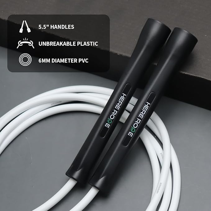 Hererope 6MM PVC Jump Rope for Men & Women Fitness, Speed, Tricks, Cardio Training, Boxing Jump Rope with Unbreakable Handles and Non-Kinking Skipping Rope, Adjustable Jumprope for Indoor Outdoor