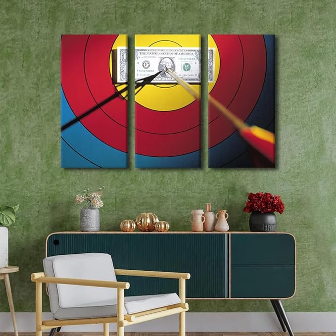 Wall Art Archery Pictures 3 Panels Arrows Hit the Bull's Eye Paintings Canvas Wall Art for Bedroom Living Room Office Bar Club Home Decor Artwork Print on Canvas Framed Ready to Hang(24"Wx36"H)