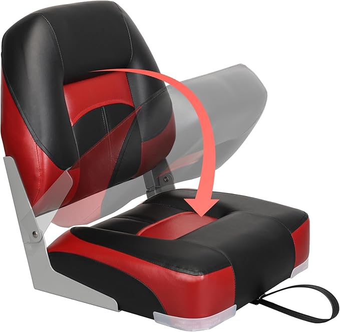 Two Tone Low Back Folding Boat Seat,Black/Red
