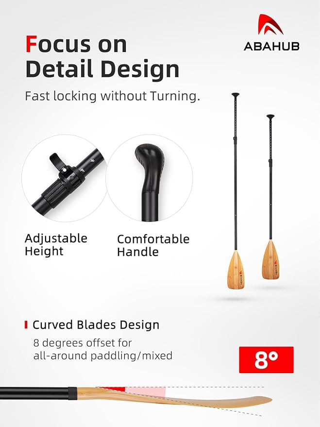 Abahub SUP Paddle - 3 Piece Adjustable Paddles - Lightweight Stand-up Paddle Oars for Paddleboard, Adjustable Aluminum Alloy Shaft 68" - 84", Black/Blue/Green/Orange/Red/Yellow Plastic Nylon Blade