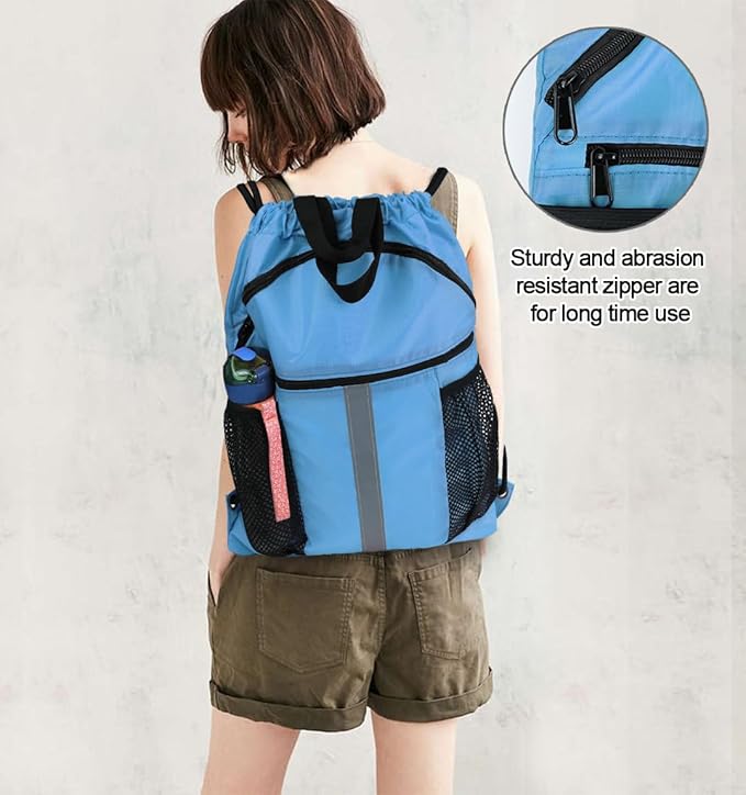 BeeGreen Drawstring Backpack Bag with Shoe Compartment, X-Large Black Gym Sports String Cinch Backpack