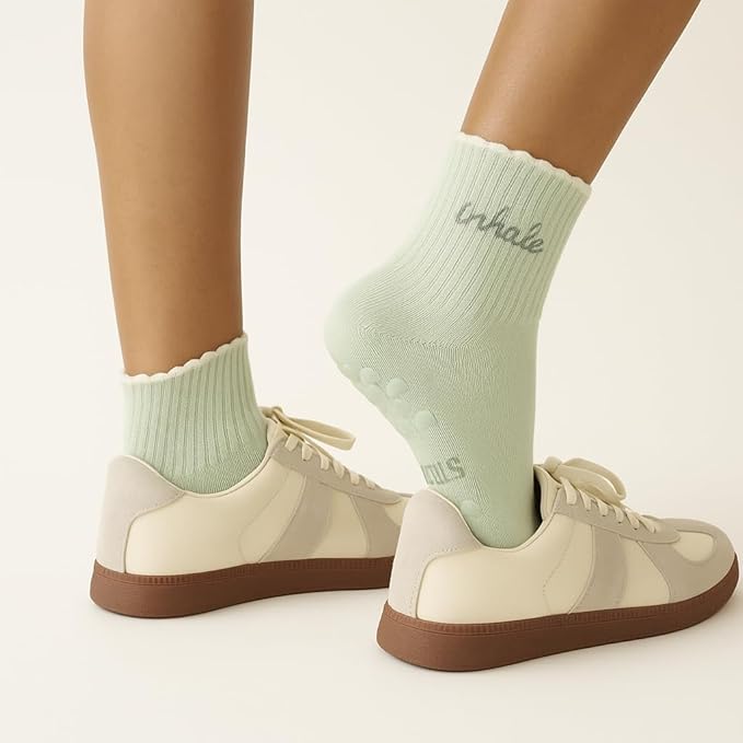 Crew Half Calf Grip Socks, Cutest Fruits Pilates Socks, Ruffle socks, Non-Slip, Barre Yoga Fitness