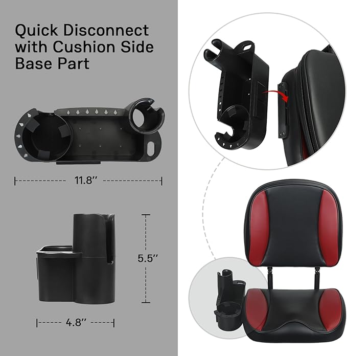 Folding Boat Seat Low Back Fishing Boat Seats with Caddy Organizer, Black/Red/Black