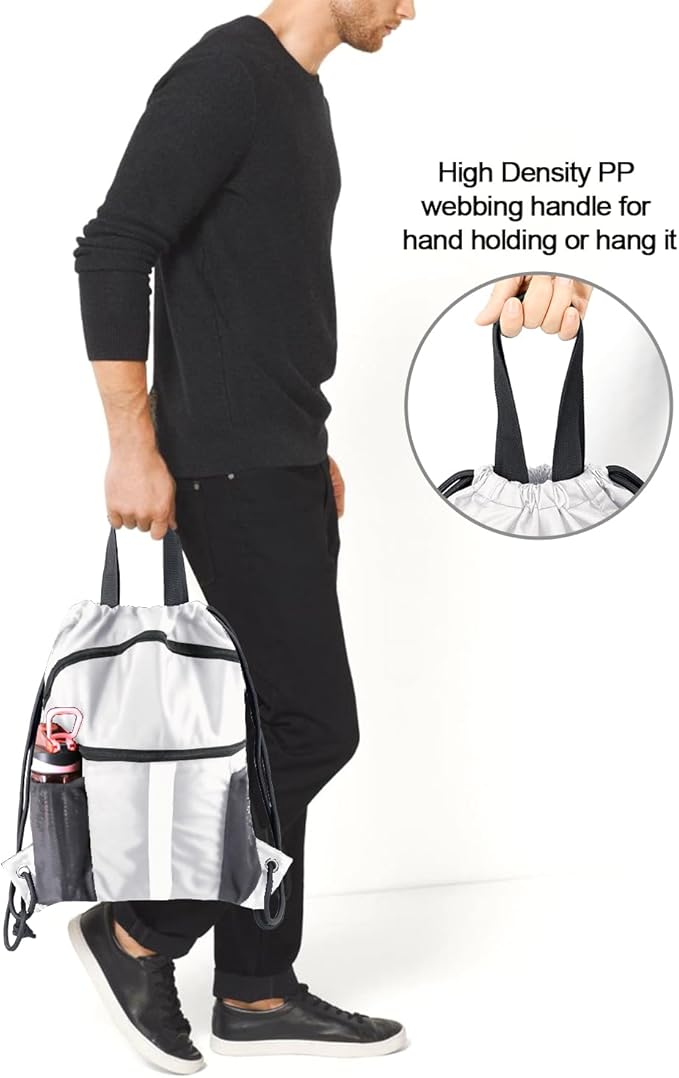 BeeGreen Drawstring Backpack Bag with Shoe Compartment, X-Large Black Gym Sports String Cinch Backpack