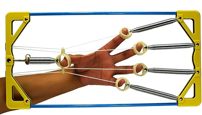 Finger Exerciser & Hand Strengthener Expert Grip Strength Training for Athletes, Musicians & Physical Therapy (Metal Blue + Yellow Cover)