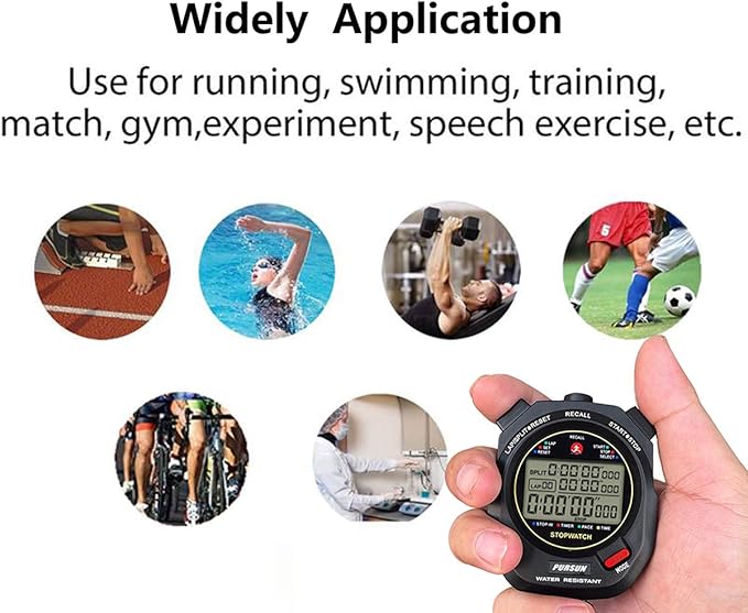 Sport Stopwatch Timer with 100X2laps Split Memory/0.001second Timing,Professional Recall Stop Watch Large Display Alarm Clock Multifunctional for Coach Referee Swimming Running Marathon Competition