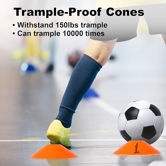 60PCS Soccer Cones with Strap Carry Bag Agility Disc Cones Soccer Training Cones, Field Marker Sport Training Cones for Challenge Football Basketball Skating Kids Games Outdoor Indoor