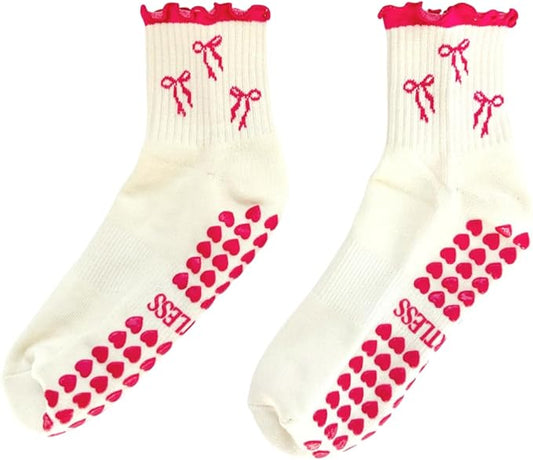 Crew Half Calf Grip Socks, Cutest Fruits Pilates Socks, Ruffle socks, Non-Slip, Barre Yoga Fitness