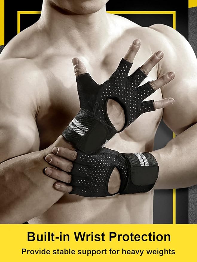 Weightlifting Gym Gloves for Men Women, Breathable Workout Gloves, Anti-Slip Exercise Gloves, Adjustable Wrist Support, Full Palm Protection, Lightweight